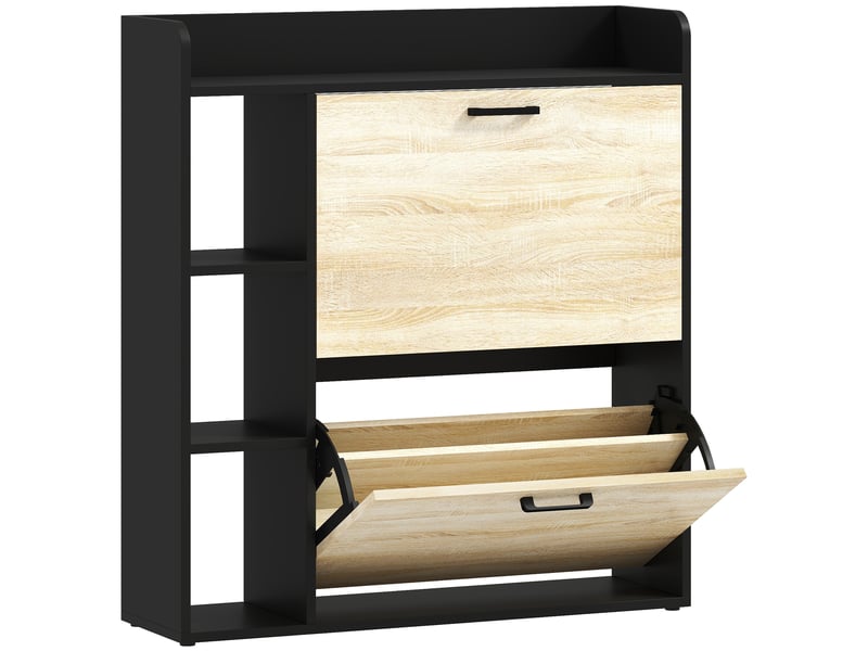  Meuble à chaussures 15 paires, armoire à chaussures moderne avec 2 tiroirs rabattables, noir, 83x24x90,5cm  - Conforama B