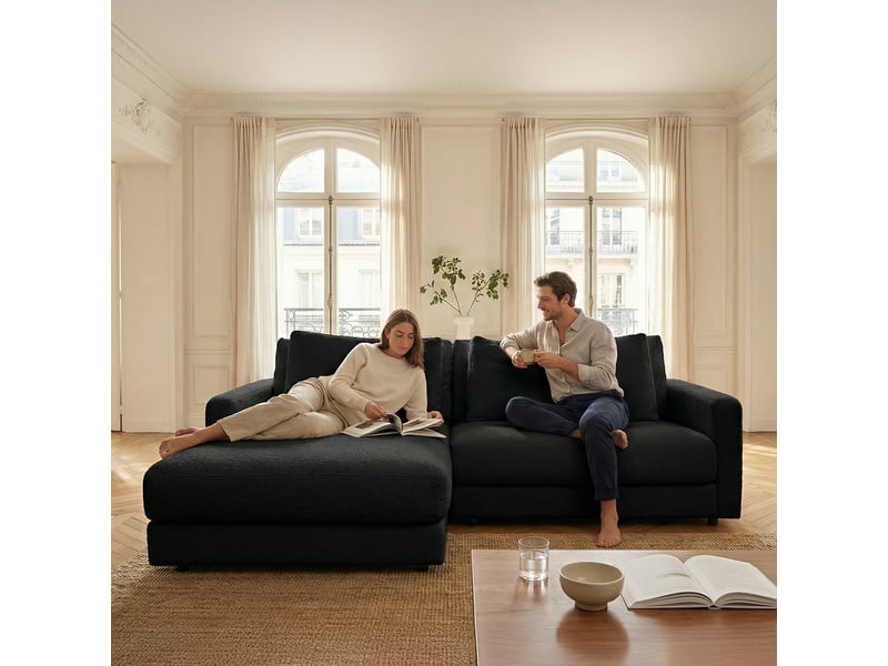 Canapé venezia laine bouclée angle g noir 3 pl 3CA56.AS.3A.G.12 - Conforama C