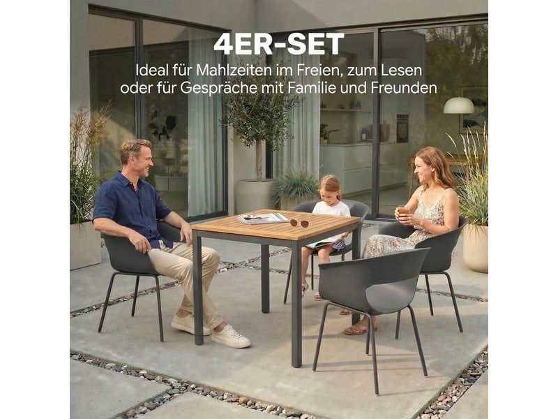  Lot de 4 chaises de jardin avec accoudoirs métal plastique gris foncé 61 x 51 x 74 cm  - Conforama D