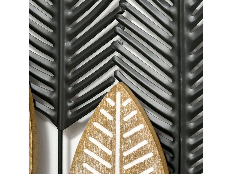 Décoration murale 3d, lot de 2 feuilles 40 x 46 cm noir et naturel en métal, design moderne pour salon  - Conforama D