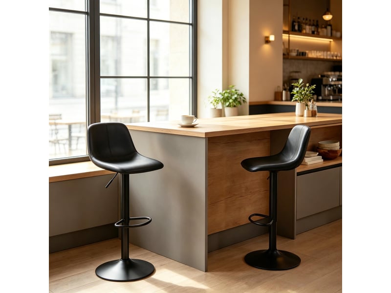  Tabourets de bar lot de 2 réglables en hauteur - lpospi - dossier, repose-pieds, rotation 360°, pu - noir  - Conforama C