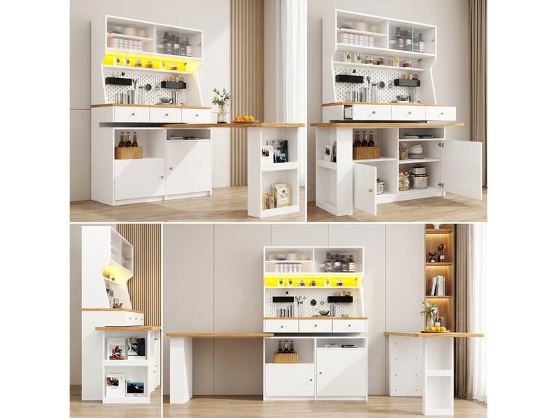  Buffet de cuisine haut blanc 137x45x178 cm avec tiroirs et portes  - Conforama C