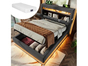 Lit avec rangement 90x200 cm <strong>MODENVIE</strong>  <strong></strong> coloris gris