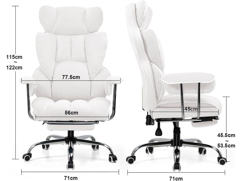  Gtplayer chaise de jeu en cuir pu, ergonomique, avec repose-pieds extensible, pivotante, 180 kg, blanc GT200-WHITE-PU - Conforama B