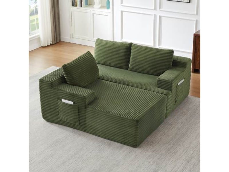  Canapé d’angle l (à gauche) modulable 4 places 238 x 152 x 66 cm, assise profonde, convertible et sans montage, velours côtelé, vert OMNIGLINT TRADING LTD - Conforama E