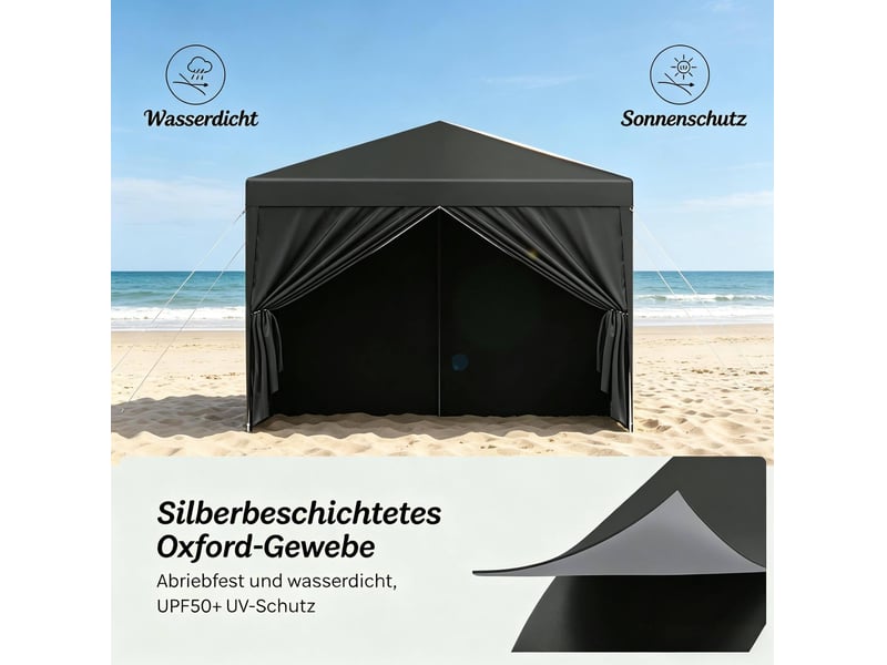  Tonnelle pliante de jardin 300x300 cm – gris – toit oxford 210d, parois latérales et sac de transport  - Conforama E