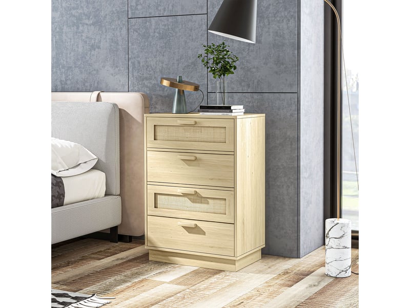  Commode en rotin à 4 tiroirs, en bois, pour la chambre, style bohème avec tressage, 60 x 38 x 88,5 cm, naturel  - Conforama D