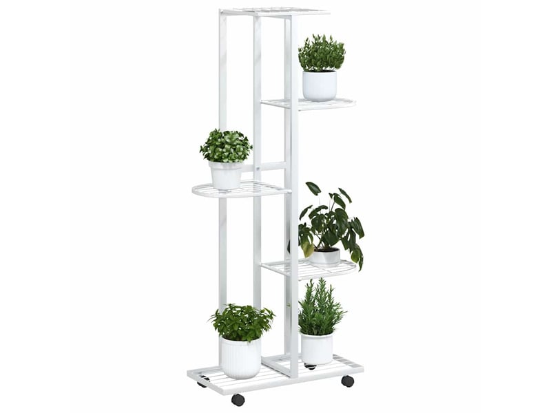 Jardinière - bac à fleurs à 5 niveaux avec roues 44x23x100 cm blanc fer  - Conforama D