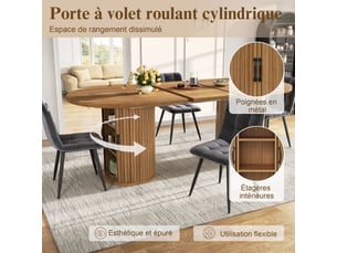 Table à manger extensible marron foncé, rangement, confort, solide, robuste - mdf et métal - 150x80x75cm - cuisine et salle à manger