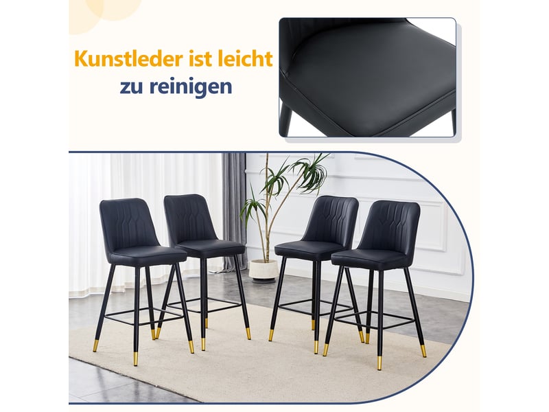  Lot de 2 tabourets de bar en similicuir pu noir, piètement en métal W3658P368294 - Conforama E