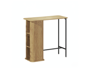 Table de bar avec prises, 3 niches de rangement, pieds métal réglables, bois clair et noir, style scandinave