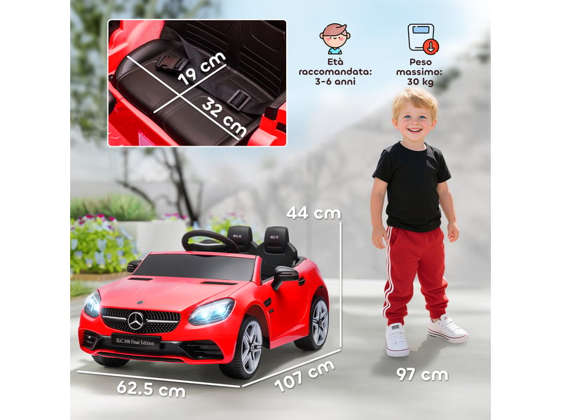 Voiture électrique mercedes slc 300 sous licence officielle pour enfants, avec télécommande, en polypropylène et métal, 107 x 62,5 x 44 cm, rouge. - Conforama E