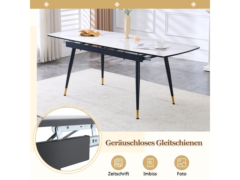 Table extensible avec plateau céramique piètement métal noir pieds dorés longueur 140-200 cm sans chaises - Conforama E