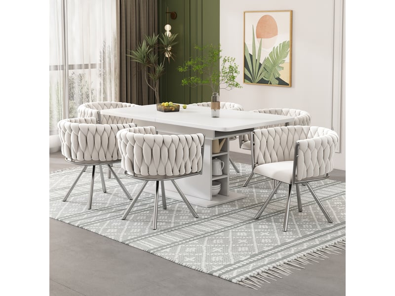 Lot de 4 chaises de salle à manger pivotantes en velours beige et argenté - Conforama D