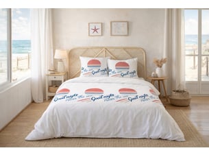 Parure de lit bord de mer en microfibre recyclée blanche – housse 220x240 cm + 2 taies 63x63 cm, fermeture boutons