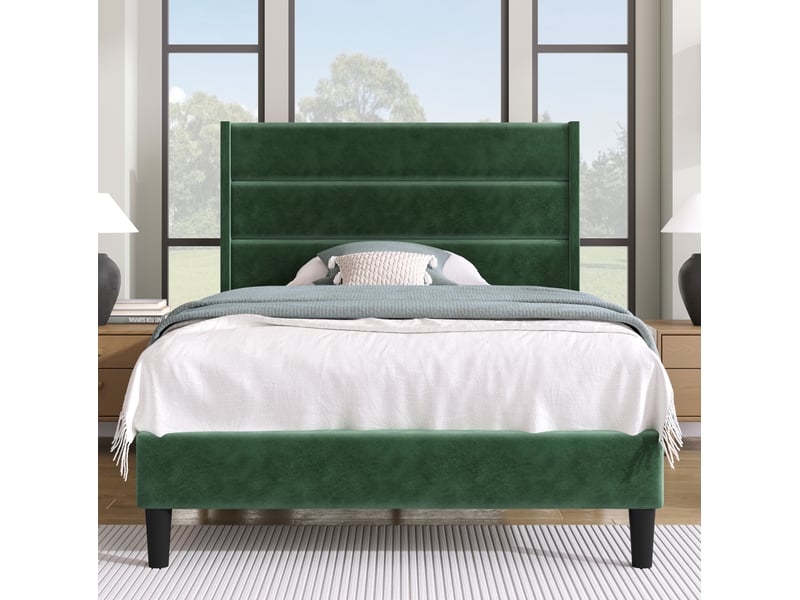  Modenvie lit capitonné 90x200 cm - sommier inclus, avec matelas h3 7 zones - vert foncé  - Conforama D