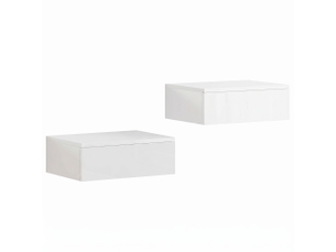 Lot de deux tables de chevet murales avec 1 tiroir chacune, mélaminées, façades blanc brillant, 40 x 30 x 14 cm