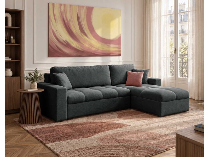 Cyro - canapé d'angle réversible 4 places convertible avec coffre en tissu - best mobilier - gris anthracite CYRO - Conforama B