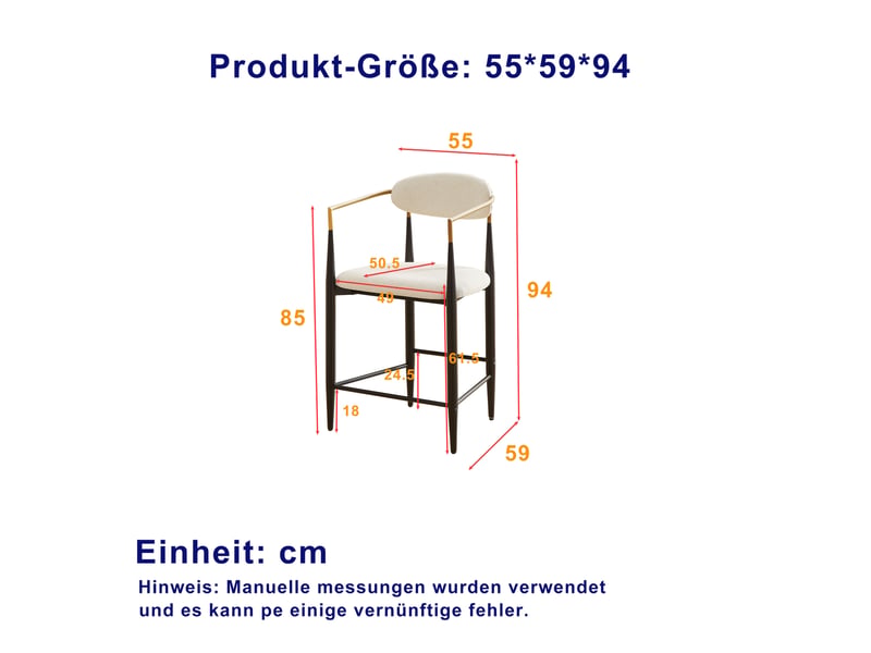  Lot de 2 tabourets de bar 59x55x94 cm accoudoirs, chaise haute style français moderne, métal et tissu, beige et noir  - Conforama C