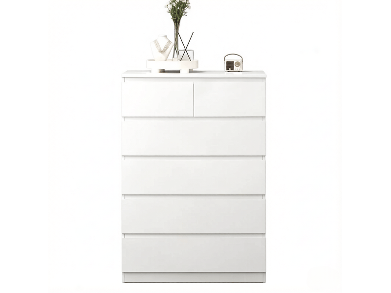  Commode blanche avec 6 tiroirs sans poignées 80 x 39 x 115 cm, panneau de particules  - Conforama A