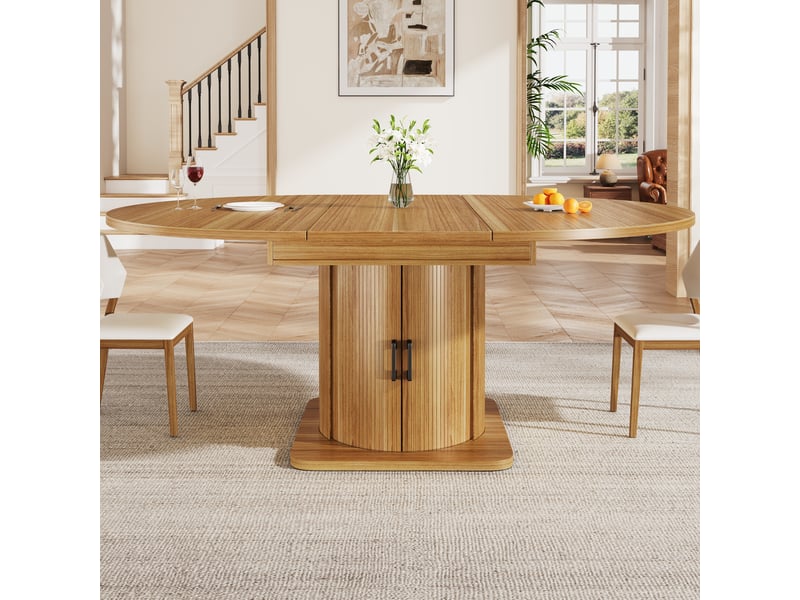  Table à manger extensible avec rangement en mdf pour salle à manger 118-158×118×76 cm brun foncé  - Conforama C