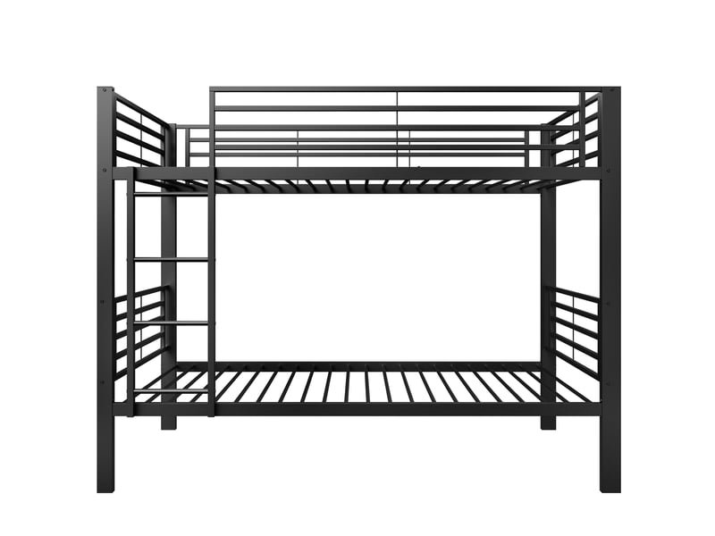  Lit superposé 90 × 200 cm, métal, échelle réversible, sommier à lattes, 2 couchages, garde-corps, noir, charge 200 kg  - Conforama A