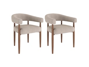 Lot de 2 chaises de salle à manger avec accoudoirs, tissu chenille taupe, métal aspect noyer, style moderne