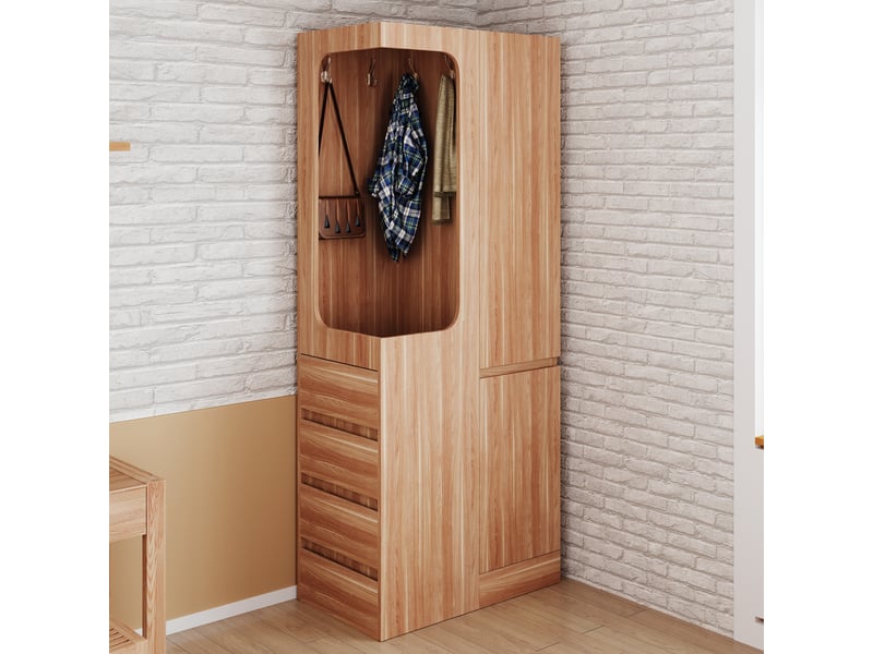  Armoire 2 porte(s) 4 tiroir(s) coloris naturel largeur 70 cm bois massif armoire naturel - Conforama D