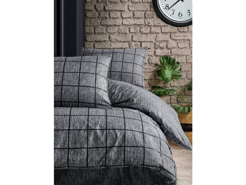 Parure housse de couette coton renforcé noir 240x220 avec 2 taies 60x60 fermeture boutons 108CZY61214 - Conforama D