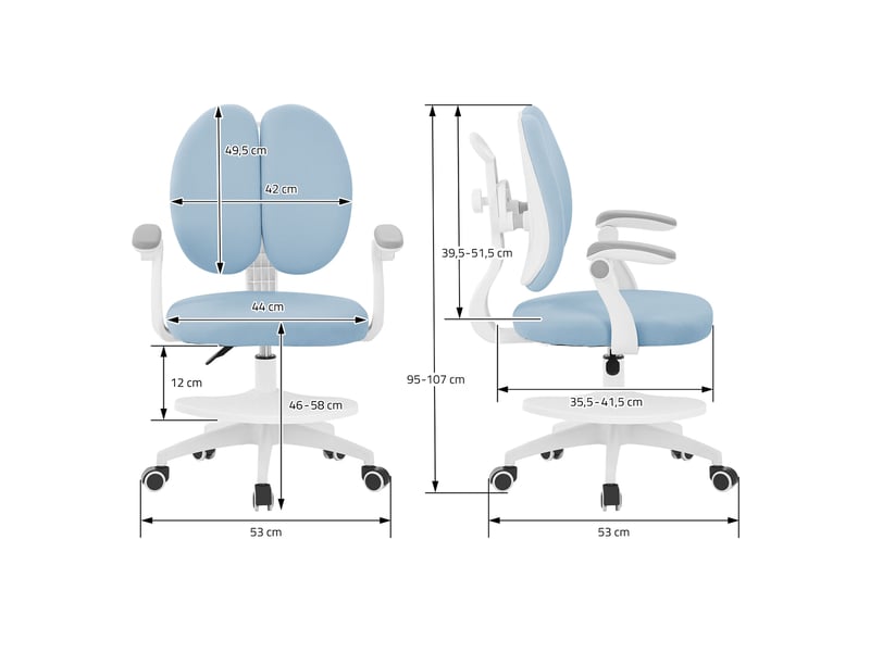  Ml-design chaise de bureau pour enfant 95-107 cm bleu avec dossier divisé et repose-pieds siége d'étude ergonomique pivotant 360° hauteur réglable accoudoirs rabattables tissu respirant confortable  - Conforama E