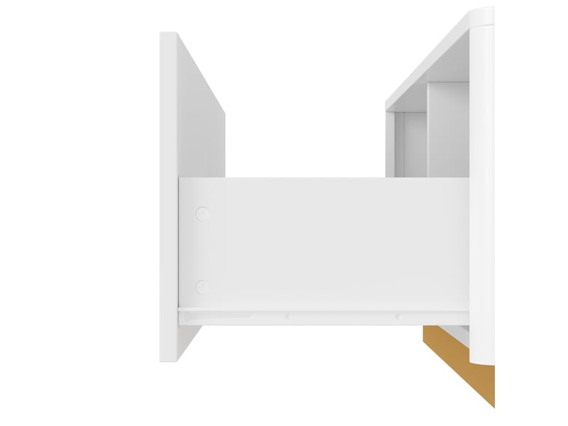  Table basse blanche 110 x 50 x 35 cm avec 2 tiroirs, façade rainurée, rangements ouverts, angles arrondis  - Conforama E