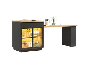 Îlot de cuisine extensible, 122 × 59 × 94 cm, 2 portes et 2 tiroirs, mdf, noir, plateau extensible de 122 à 194,5 cm