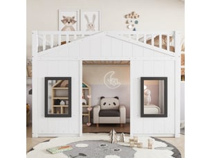 Lit mezzanine 90x200 cm <strong>MERAX</strong>  <strong>lit enfant blanc</strong> coloris blanc