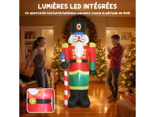 Soldat casse-noisette gonflable de noël 245 cm avec lumières led et sceptre, multicolore, intérieur et extérieur