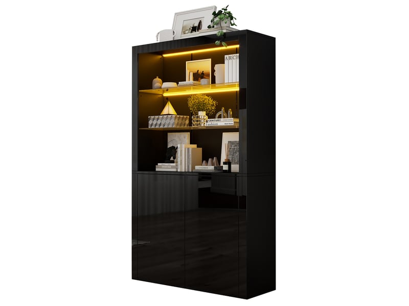  Vitrine haute noire 100 x 35 x 170 cm – led avec contrôle app – 2 portes et rangement vitré  - Conforama A