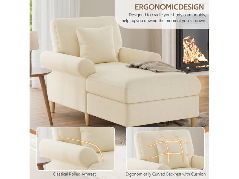  Fauteuil relax 133x87x90 cm, avec fonction allongée, coussin lombaire, canapé simple, pour salon, bureau, velours beige  - Conforama D