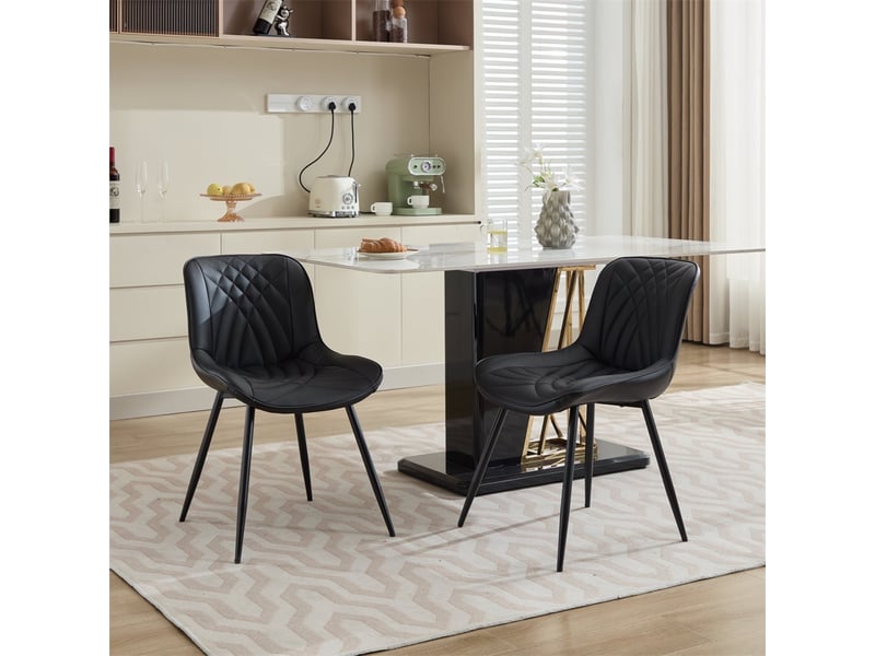  Lot de 2 chaises de salle à manger 50 x 47 x 77 cm – sièges en cuir , pieads métal – noir  - Conforama E