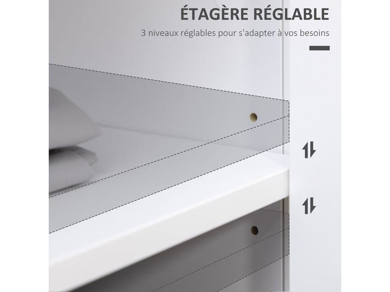  Commode meuble de rangement 2 portes avec étagère réglable en hauteur 2 tiroirs 100 x 40 x 85 cm blanc et aspect bois  - Conforama E