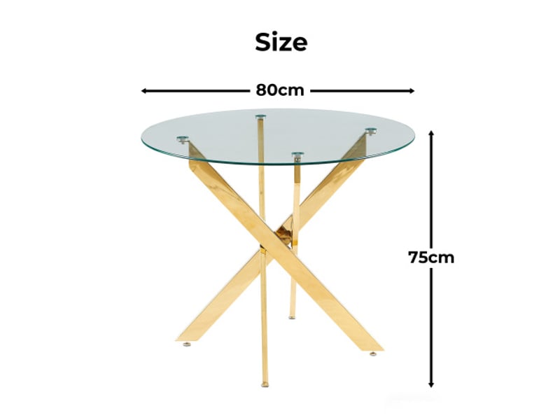  Table ronde en verre trempé – pieds métalliques croisés, table à manger gain de place 80×80×75 cm  - Conforama C