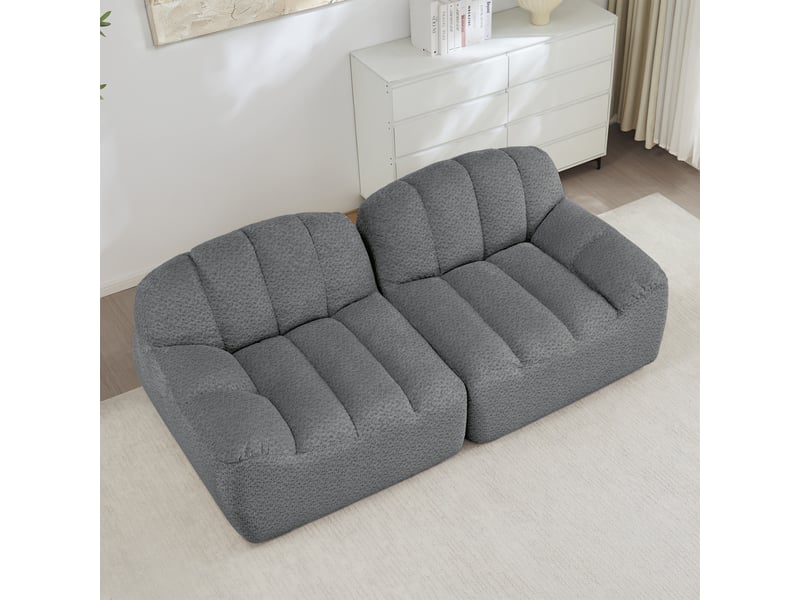 Canapé droit coquille 2 places bouclette gris – 210 x 104 x 79 cm Fay Lum - Conforama D
