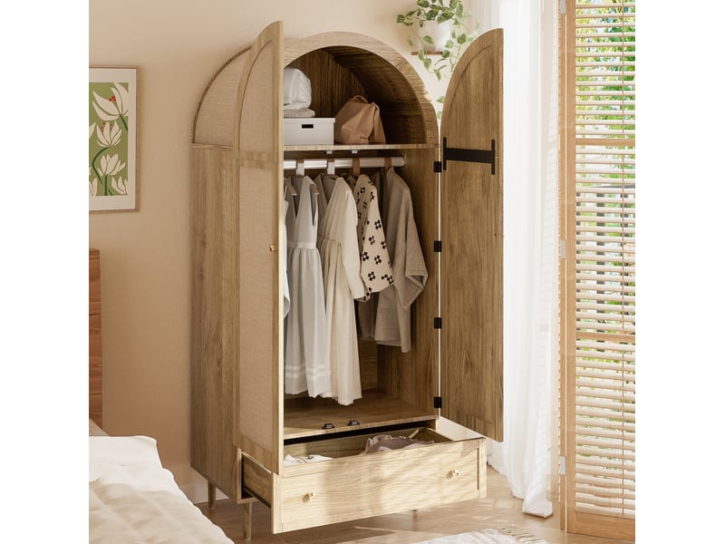  Armoire 79x50x175 cm avec tiroirs et portes revêtues mdf chêne  - Conforama B