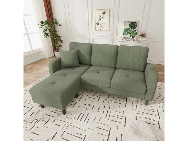  Canapé d'angle en l 3 places réversible 166 x 118 x 77 cm vert en tissu côtelé compact  - Conforama B