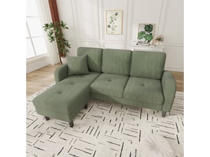 Canapé d'angle en l 3 places réversible 166 x 118 x 77 cm vert en tissu côtelé compact