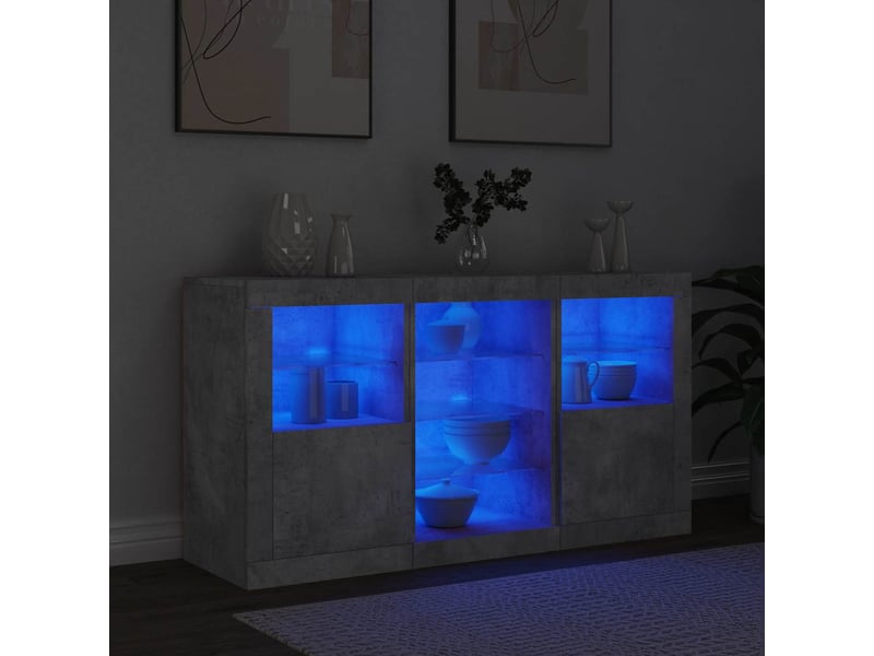 Buffet - bahut - meuble de rangement avec lumières led gris béton 123x37x67 cm - Conforama D