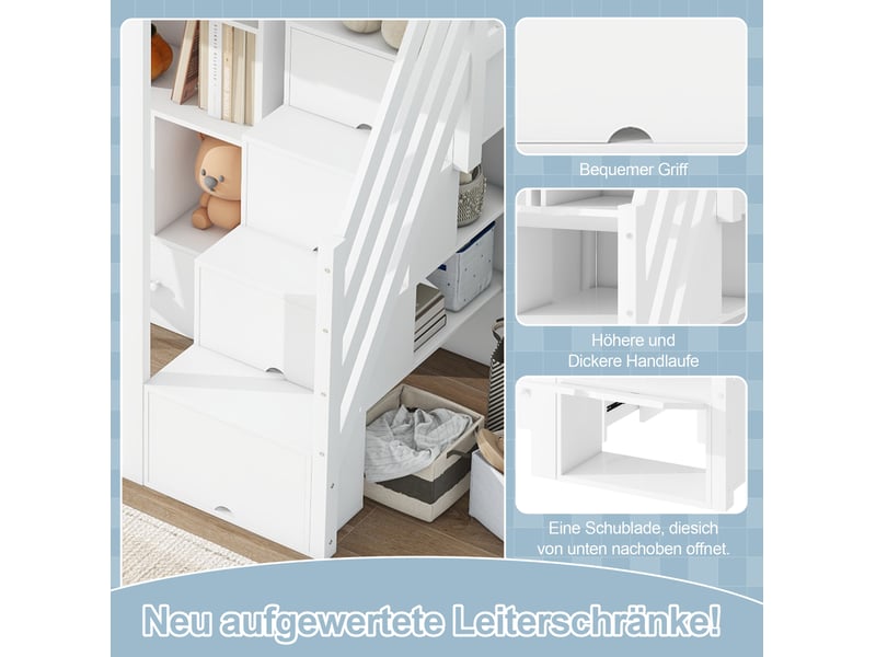  Lit mezzanine 90x200 cm avec bureau, rangements et échelle escamotable en bois blanc sans matelas  - Conforama D