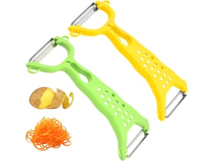 Râpe légumes double face, 2 en 1 pour éplucher et râper, éplucheur à fruits et légumes avec poignée ergonomique (2 pcs)