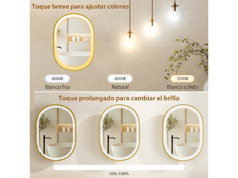  Armoire de salle de bain avec miroir led ovale antibuée 50 x 70 cm dorée (83 caractères)  - Conforama W