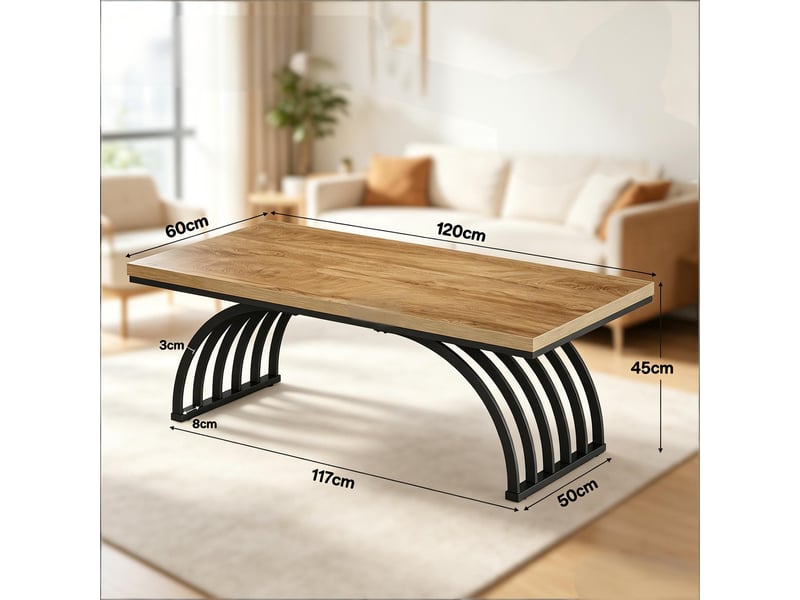  Table basse avec plateau de 120 cm et design ouvert, style industriel, pour salon, en métal et bois, noir et brun  - Conforama D