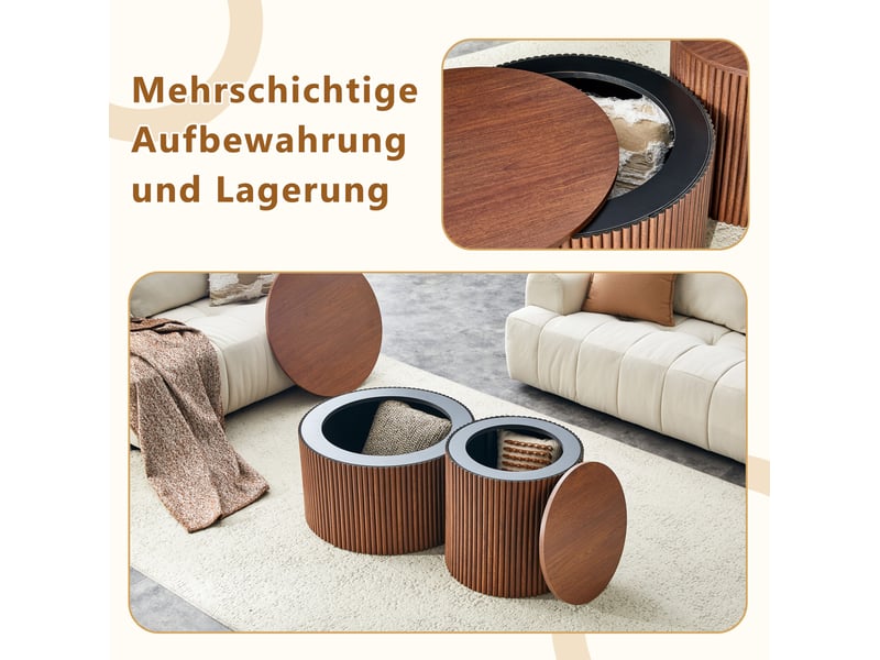  Lot de 2 tables basses gigognes en mdf – décor noyer, rangement intégré – ø 65 et 45 cm  - Conforama D