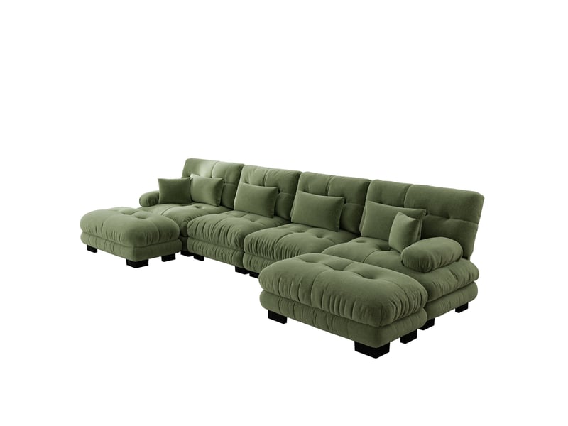  Canapé modulable 4 places en chenille vert avec ottomans mobiles  - Conforama A